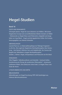 Hegel-Studien Band 16 von Nicolin,  Friedhelm, Pöggeler,  Otto