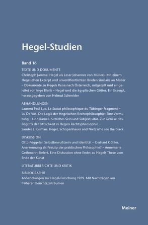 Hegel-Studien Band 16 von Nicolin,  Friedhelm, Pöggeler,  Otto