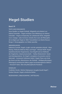 Hegel-Studien Band 19 von Nicolin,  Friedhelm, Pöggeler,  Otto