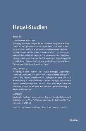 Hegel-Studien Band 20 von Nicolin,  Friedhelm, Pöggeler,  Otto
