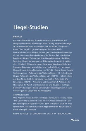Hegel-Studien Band 26 von Nicolin,  Friedhelm, Pöggeler,  Otto