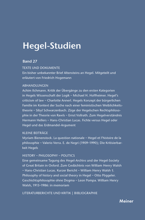 Hegel-Studien Band 27 von Nicolin,  Friedhelm, Pöggeler,  Otto