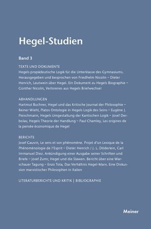 Hegel-Studien Band 3 von Nicolin,  Friedhelm, Pöggeler,  Otto