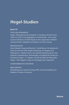 Hegel-Studien Band 30 von Nicolin,  Friedhelm, Pöggeler,  Otto