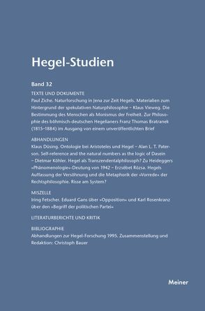 Hegel-Studien Band 32 von Nicolin,  Friedhelm, Pöggeler,  Otto