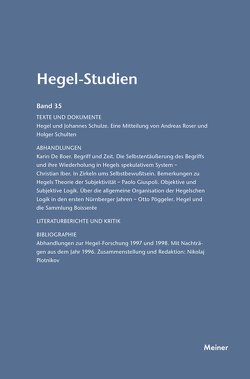 Hegel-Studien Band 35 von Nicolin,  Friedhelm, Pöggeler,  Otto