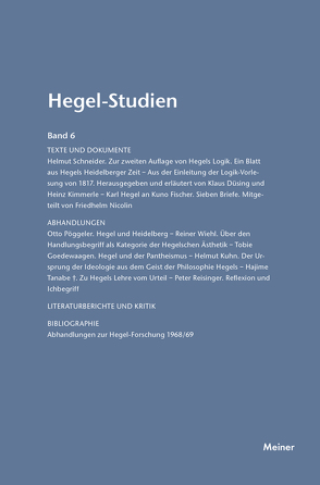 Hegel-Studien Band 6 von Nicolin,  Friedhelm, Pöggeler,  Otto