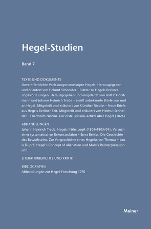 Hegel-Studien Band 7 von Nicolin,  Friedhelm, Pöggeler,  Otto