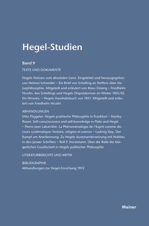 Hegel-Studien Band 9 von Nicolin,  Friedhelm, Pöggeler,  Otto