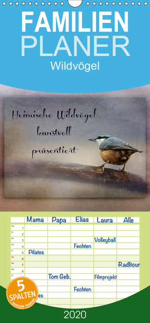 Heimische Wildvögel kunstvoll präsentiert – Familienplaner hoch (Wandkalender 2020 , 21 cm x 45 cm, hoch) von Hultsch,  Heike