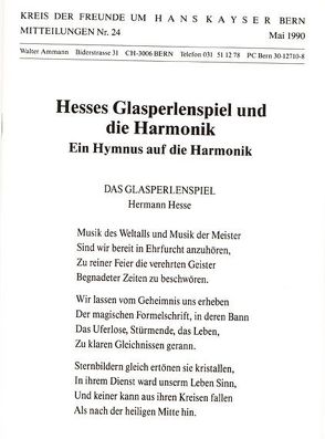 Hesses Glasperlenspiel und die Harmonik von Kayser,  Hans, Lüthi,  Hans J, Stössel,  Rudolf