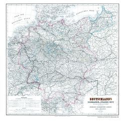 Hist. Karte: DEUTSCHLAND 1865 – Eisenbahnkarte mit Straßennetz (Plano) von Gräf,  Adolf