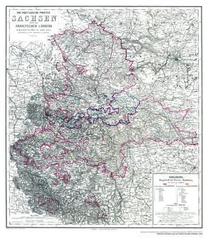 Histor. Karte: SACHSEN nebst den anhaltinischen Ländern 1864 von Gräfe,  A., Mueller,  A.