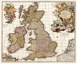 Historische Karte: Großbritannien, Irland, Schottland 1717 (gerollt) von Schenk,  Peter (der Ältere), Visscher,  Nicolas