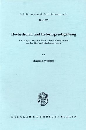 Hochschulen und Reformgesetzgebung. von Avenarius,  Hermann