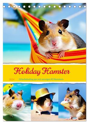 Holiday Hamster – Urlaubsfeeling pur mit sonnigen KI Hamstern (Tischkalender 2024 DIN A5 hoch), CALVENDO Monatskalender von Schimak,  Fred