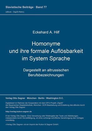 Homonyme und ihre formale Auflösbarkeit im System Sprache von Hilf,  Eckehard A.