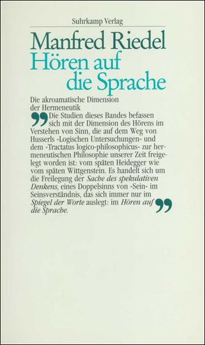 Hören auf die Sprache von Riedel,  Manfred