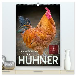Hühner – buntes Federvieh (hochwertiger Premium Wandkalender 2024 DIN A2 hoch), Kunstdruck in Hochglanz von Roder,  Peter