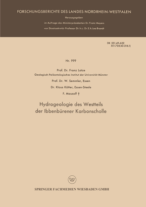 Hydrogeologie des Westteils der Ibbenbürener Karbonscholle von Kötter,  Klaus, Lotze,  Franz, Mausolf,  F., Semmler,  W.