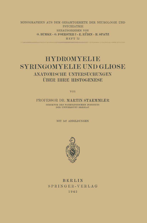 Hydromyelie Syringomyelie und Gliose von Bumke,  O., Foerster,  O., Rüdin,  E., Spatz,  H., Staemmler,  Martin