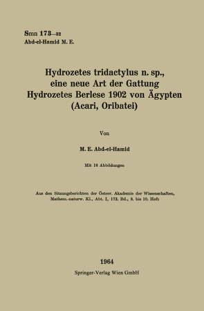Hydrozetes tridactylus n. sp., eine neue Art der Gattung Hydrozetes Berlese 1902 von Ögypten von Abd-el-Hamid,  Muhammad Elwi
