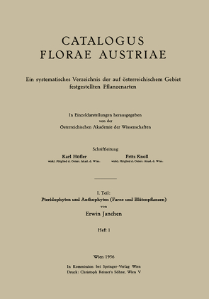 I. Teil: Pteridophyten und Anthophyten (Farne und Blütenpflanzen) von Janchen,  Erwin