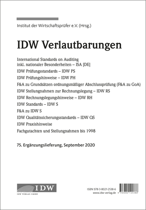 IDW, 75. Erg.-Lief. IDW Verlautbarungen September 2020
