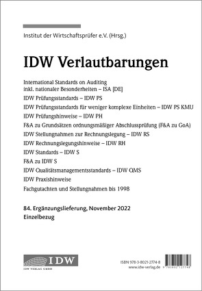 IDW, 84. Erg.-Lief. IDW Verlautbarungen November 2022