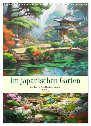Im japanischen Garten. Zauberhafte Illustrationen (Wandkalender 2024 DIN A3 hoch), CALVENDO Monatskalender von Hurley,  Rose