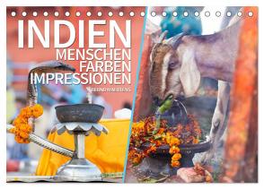 INDIEN Menschen Farben Impressionen (Tischkalender 2024 DIN A5 quer), CALVENDO Monatskalender von Maertens,  Bernd
