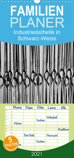 Industrieästhetik in Schwarz-Weiss – Familienplaner hoch (Wandkalender 2021 , 21 cm x 45 cm, hoch) von Bücker,  Michael, Grasse,  Dirk, Hegerfeld-Reckert,  Anneli, Uppena,  Leon