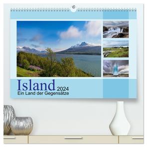 Island, ein Land der Gegensätze (hochwertiger Premium Wandkalender 2024 DIN A2 quer), Kunstdruck in Hochglanz von calmbacher,  Christiane