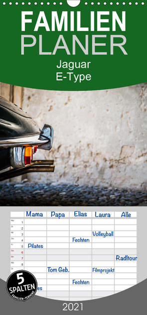 Jaguar E-Type – Familienplaner hoch (Wandkalender 2021 , 21 cm x 45 cm, hoch) von Sagnak,  Petra