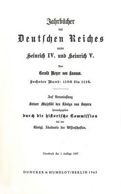 Jahrbücher des Deutschen Reiches unter Heinrich IV. und Heinrich V. von Meyer von Knonau,  Gerold