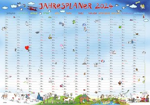 Jahresplaner Happy XL 2024 – Plakat-Kalender 100×70 cm – mit liebevollen Illustrationen – Alpha Edition