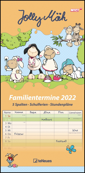 Jolly Mäh Familienplaner 2022 – Familien-Timer – Termin-Planer – Kinder-Kalender – Familien-Kalender – 22×45