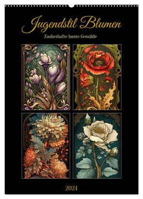 Jugendstil Blumen (Wandkalender 2024 DIN A2 hoch), CALVENDO Monatskalender von Löwer,  Sabine