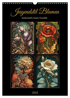 Jugendstil Blumen (Wandkalender 2024 DIN A3 hoch), CALVENDO Monatskalender von Löwer,  Sabine