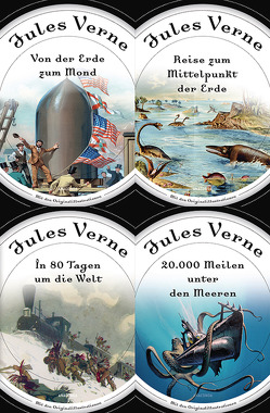 Jules Verne – Romane (Vier Bände) von Benett,  Hippolyte Leon, Montaut,  Henri de, Neuville,  Alphonse Marie de, Riou,  Edouard, Verne,  Jules