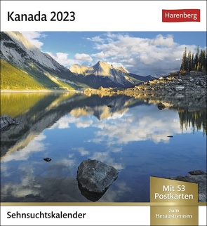 Kanada Sehnsuchtskalender 2023. Fernweh in einem kleinen Kalender zum Aufstellen. Die schönsten Landschaften Kanadas als Postkarten in einem Tischkalender. Auch zum Aufhängen. von Harenberg, Raach,  Karl-Heinz