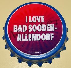 Kapselheber „Kronkorken“, blau, mit Spruch: „I love Bad Sooden-Allendorf“