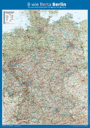 Kastanea Buchstabier-Straßenkarte Deutschland nach DIN 5009, DIN A0 (84 x 119 cm), Papierkarte beschichtet und beleistet
