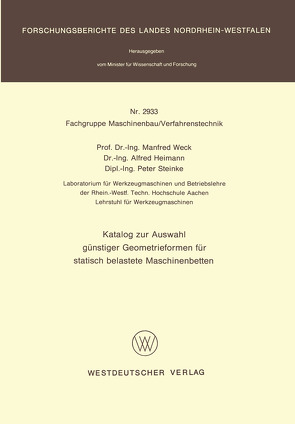 Katalog zur Auswahl günstiger Geometrieformen für statisch belastete Maschinenbetten von Weck,  Manfred