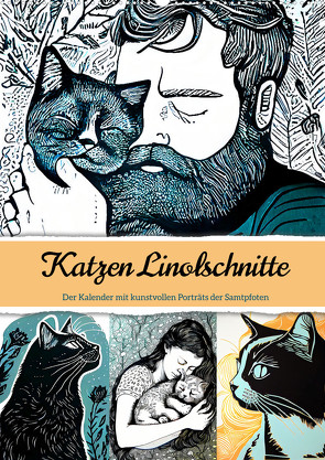 Katzen Linolschnitt – Der Kalender mit kunstvollen Porträts der Samtpfoten (Wandkalender 2024 DIN A2 hoch) von Frost,  Anja