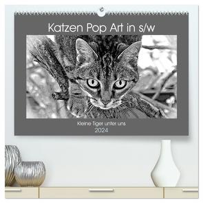 Katzen Pop Art in s/w – Kleine Tiger unter uns (hochwertiger Premium Wandkalender 2024 DIN A2 quer), Kunstdruck in Hochglanz von Bönner,  Marion