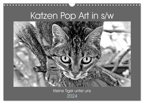 Katzen Pop Art in s/w – Kleine Tiger unter uns (Wandkalender 2024 DIN A3 quer), CALVENDO Monatskalender von Bönner,  Marion