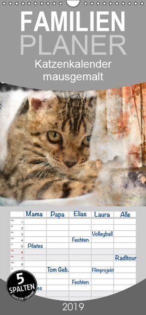Katzenkalender mausgemalt – Familienplaner hoch (Wandkalender 2019 , 21 cm x 45 cm, hoch) von Banker,  Sylvio