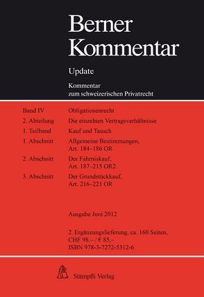 Kaufrecht, Art. 184-221 OR, 2. Ergänzungslieferung von Hausheer,  Heinz, Walter,  Hans Peter