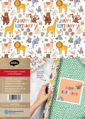 Kinder Geschenkpapier-Set zum Geburtstag: Happy Birthday Tiere für Mädchen/ Junge